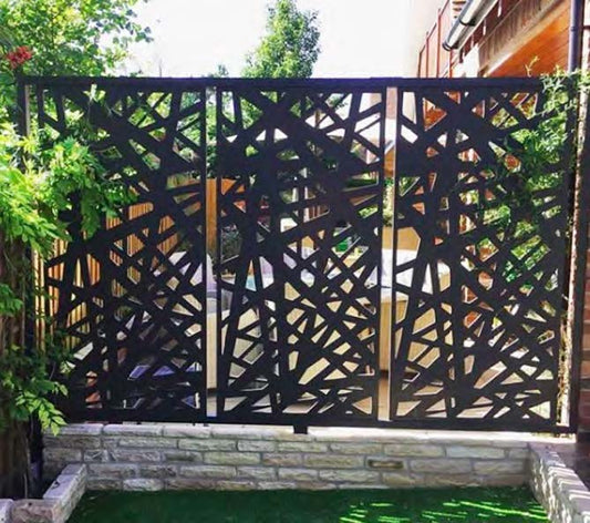 Black Rothnow laser-cutting railing and fence with intricate design, customized size for outdoor security and decorative use.