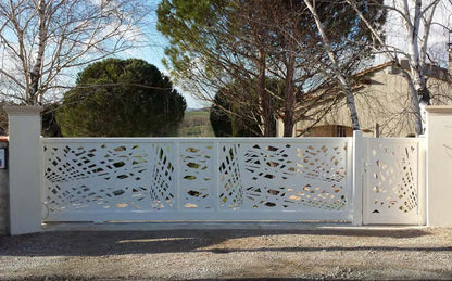 Black Rothnow laser-cutting railing and fence with intricate design, showcasing durable metal craftsmanship for outdoor security and style.