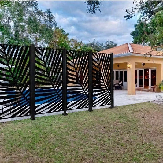Black Rothnow laser-cutting railing and fence with intricate design, customized size for outdoor security and decorative use.