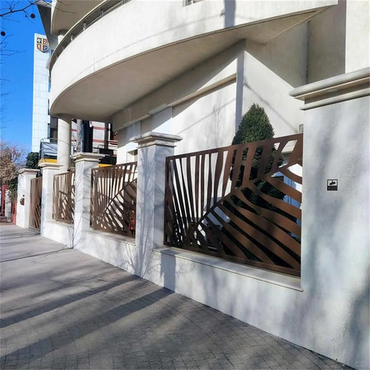 Black Rothnow laser-cutting railing and fence with intricate design, customized size for outdoor security and decorative fencing.
