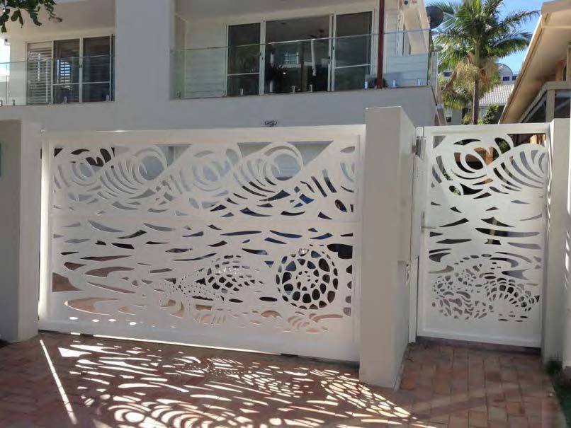Black Rothnow laser-cutting railing and fence with intricate design, customized size for outdoor security and decorative fencing.