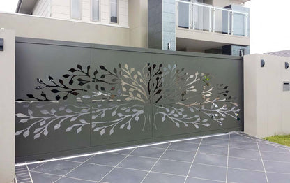 Rothnow laser-cutting black railing and fence with intricate design, suitable for outdoor fencing and decorative security.