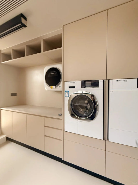 Black Rothnow laundry cabinet RNLC02 with customized size, featuring sleek storage space and modern design.