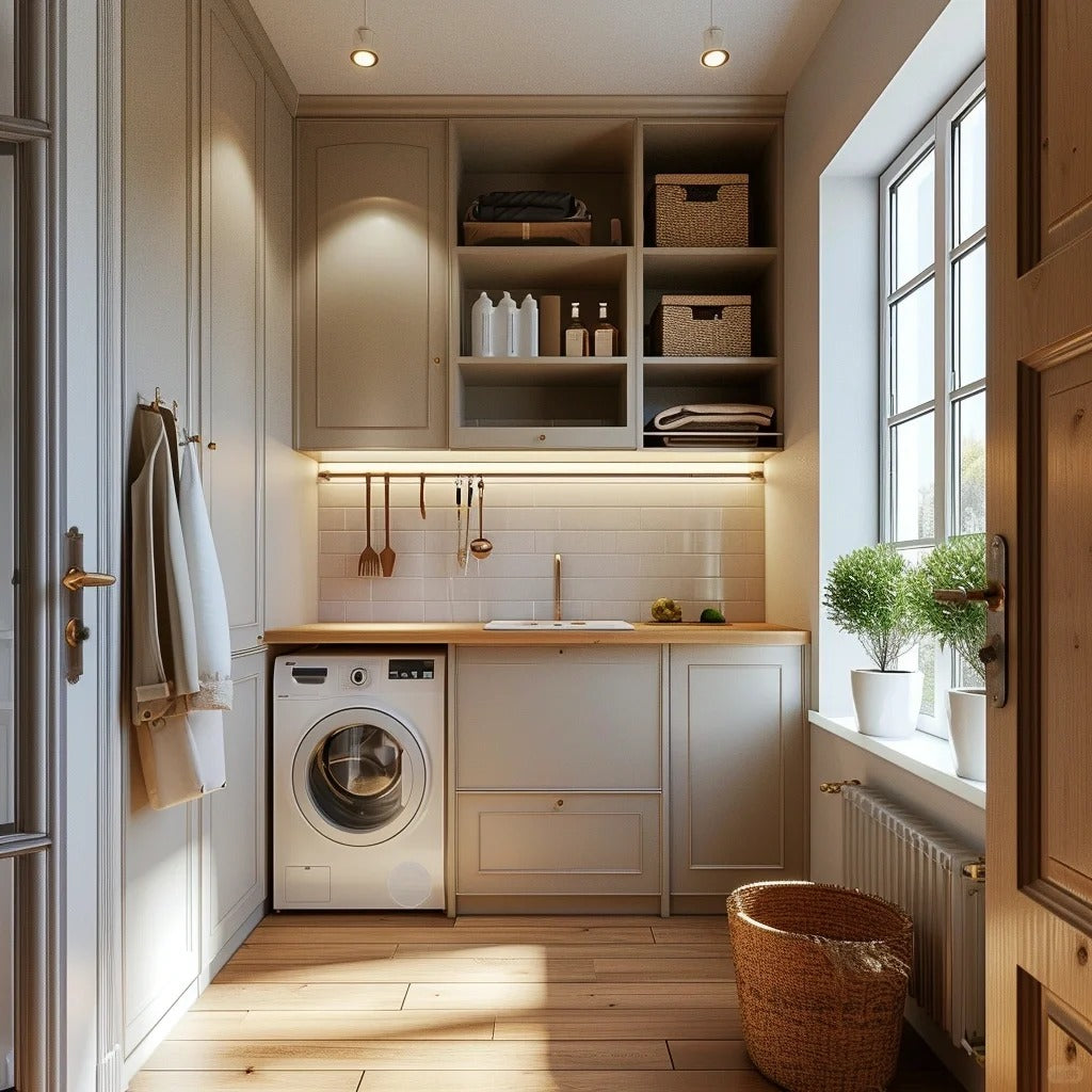 Black Rothnow Laundry Cabinet RNLC03, custom-sized storage cabinet with multiple compartments and sleek design.