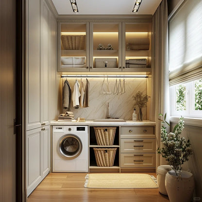 Black Rothnow® Laundry Cabinet RNLC04 with customized size, featuring sleek storage compartments for organizing laundry essentials.