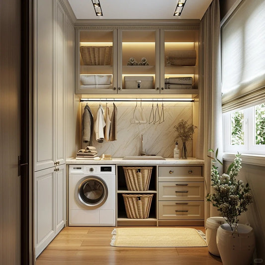 Black Rothnow® Laundry Cabinet RNLC04 with customized size, featuring sleek storage compartments for organizing laundry essentials.