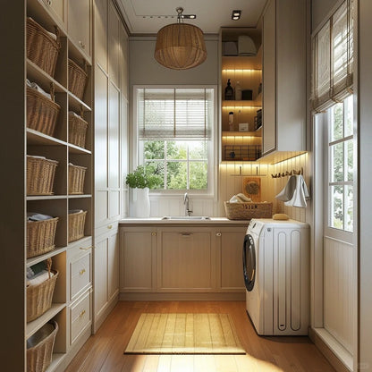Black Rothnow® Laundry Cabinet RNLC04, customized size, with doors and storage compartments, made of durable material.
