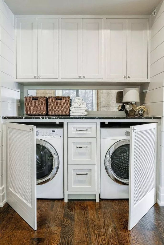 Black Rothnow Laundry Cabinet RNLC06 with custom size, featuring a sleek modern design and multiple storage compartments.