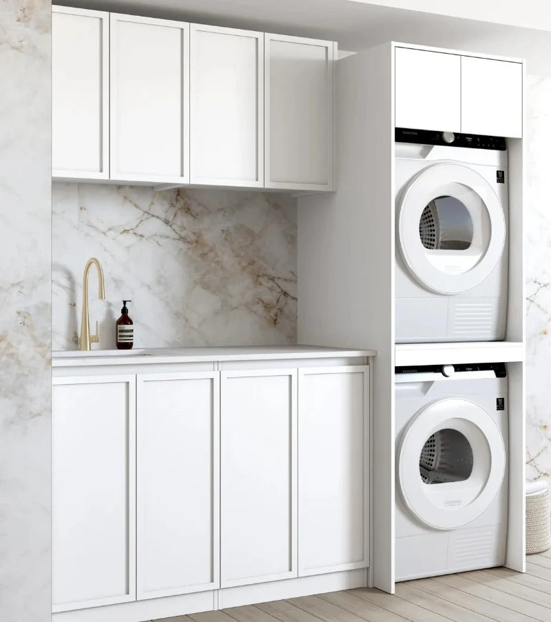 Black Rothnow Laundry Cabinet RNLC06 with customized size, featuring storage shelves and a sleek modern design.