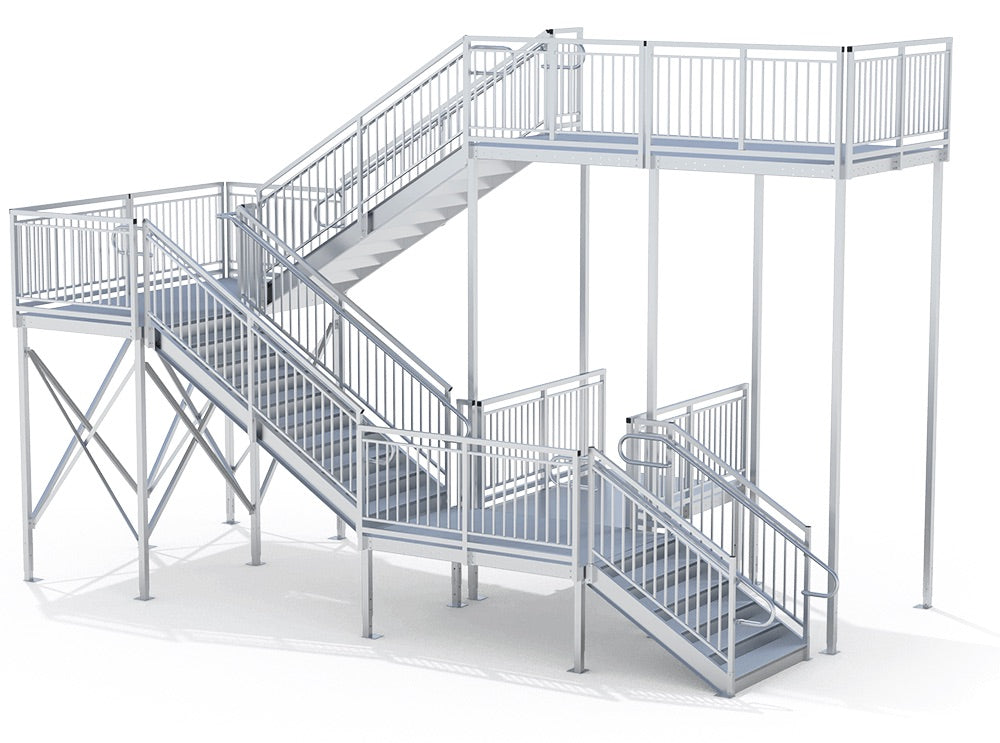 Black Rothnow outdoor fire escape staircase with sturdy metal steps and railing, designed for building safety and exterior access.