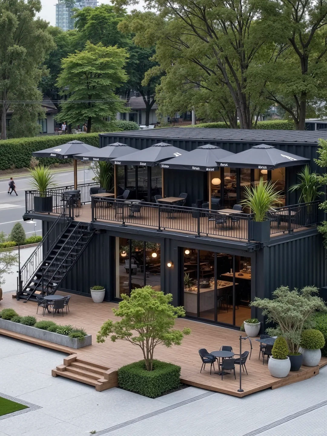 Black Rothnow prefab container house with steel structure, customized size, designed for easy assembly and modern outdoor living.