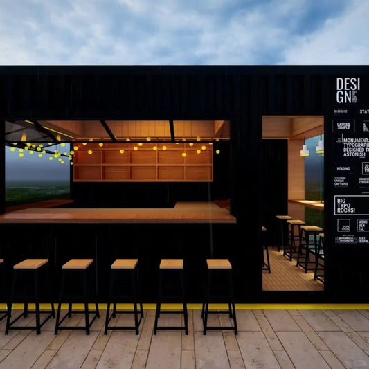 Black Rothnow Prefab House RNPH012 DIY container shop with steel structure, custom size, and modern design.