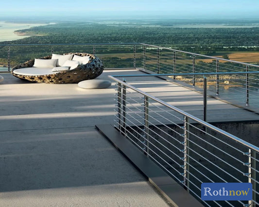 Black Rothnow rod bar railing for balcony, custom-sized safety guard with sleek metal design, by Rothnow.