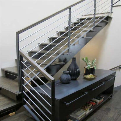 Black Rothnow® Rod Bar Railing for balcony, customizable size, modern metal guardrail with vertical rods and sleek design.