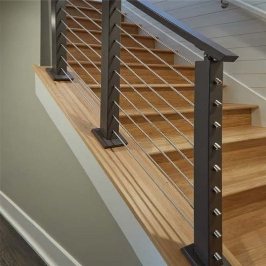 Black Rothnow Rod Bar Railing for balcony, custom-sized metal guardrail with vertical bars, durable and stylish safety fencing