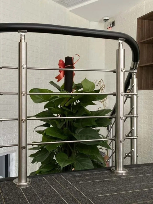 Black Rothnow® Rod Bar Railing RNRR05 for staircase, customized size, sturdy metal safety railing for stairs.