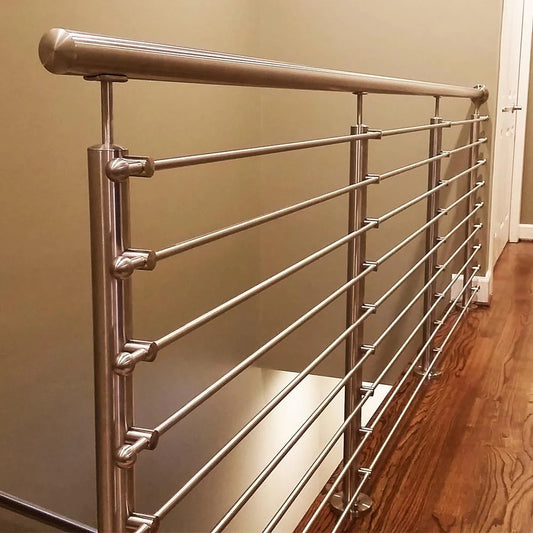 Black Rothnow® rod bar staircase railing, custom-sized safety guard rail with sleek design for stairs.