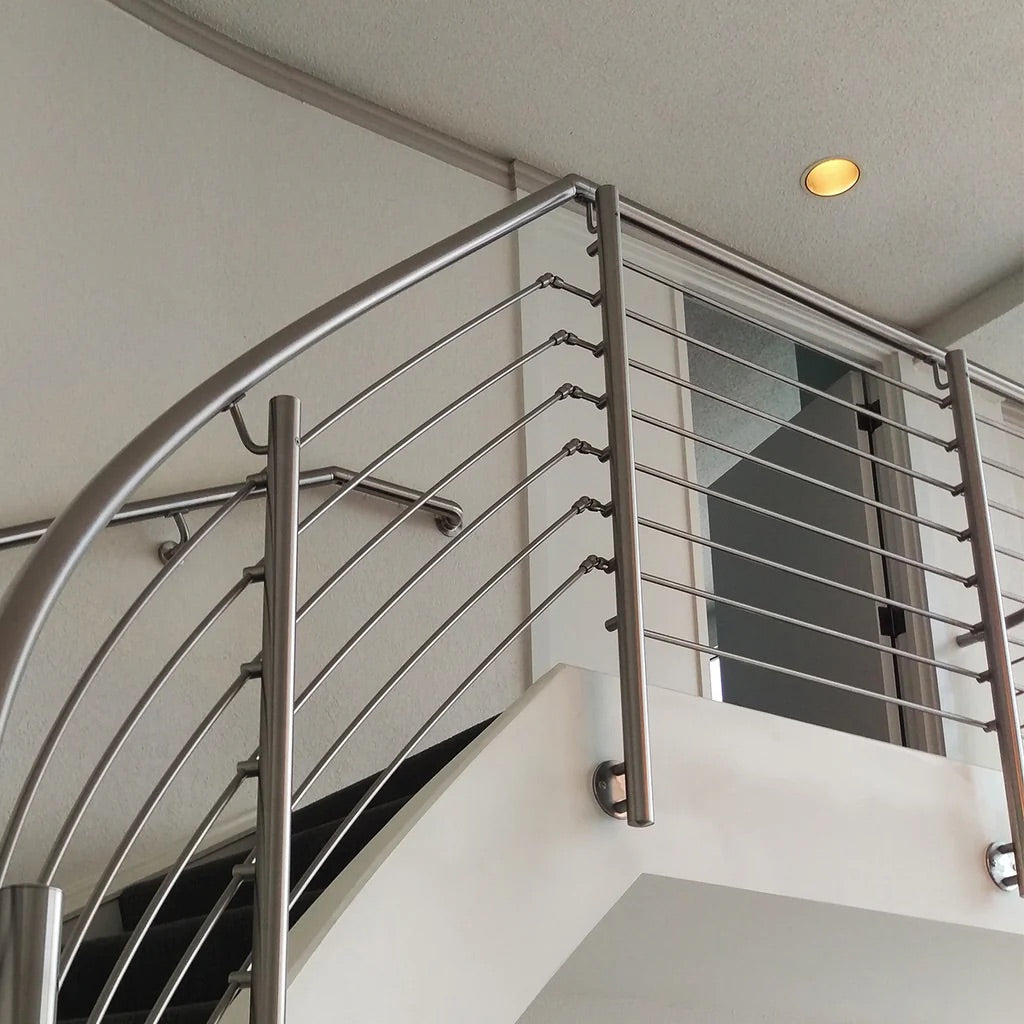 Black Rothnow® Rod Bar Railing for staircase, custom-sized metal guardrail with vertical bars, sturdy and stylish.