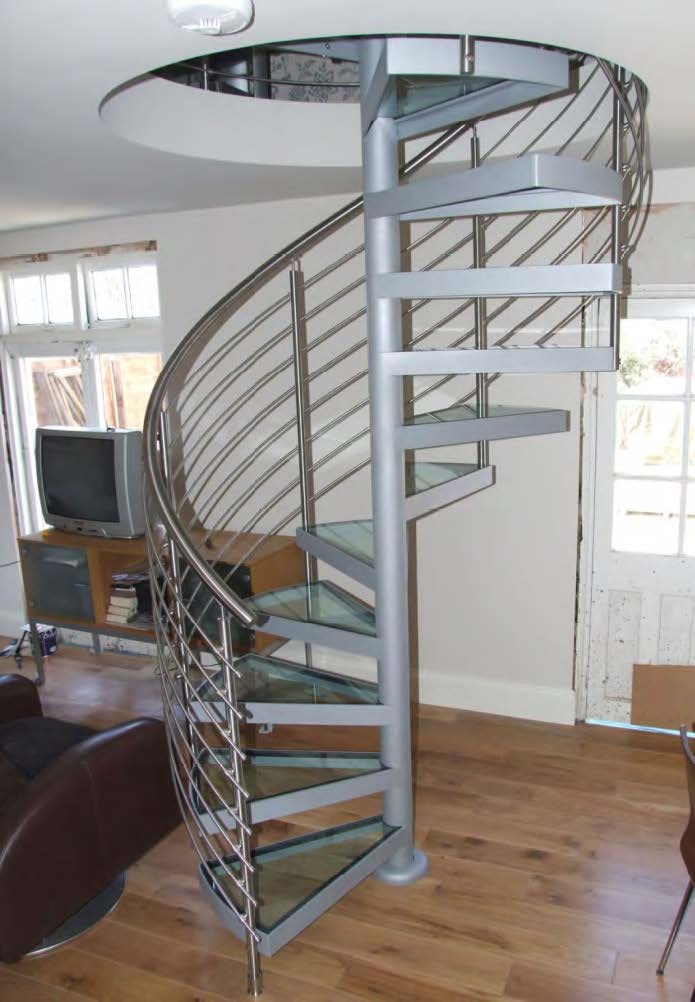 Rothnow® Glass Spiral Staircase RNSS01 with black finish, featuring sleek glass steps and modern design for stylish indoor stairs.