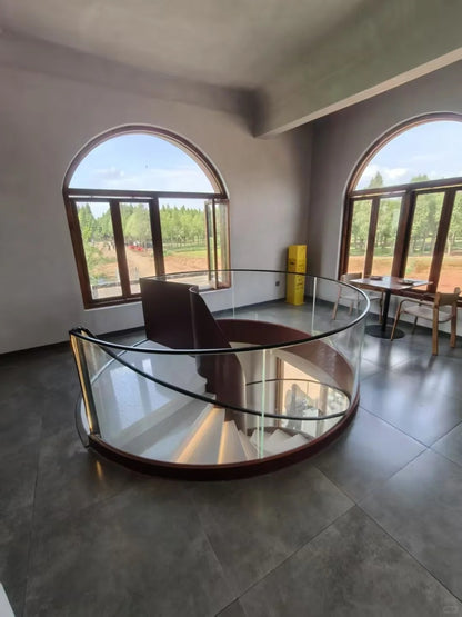 Black Rothnow Spiral Staircase RNSS05 art-style staircase with elegant curved design and customized size, made of metal and wood.