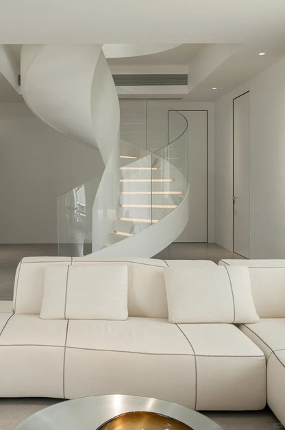Rothnow® Spiral Staircase RNSS06 in black, custom-sized art-style spiral staircase with sleek metal design and elegant curves.