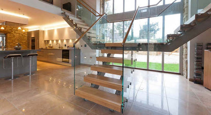 Rothnow® Wood Straight Staircase RNSS03 with black finish, featuring sleek, modern design and durable construction for residential use.