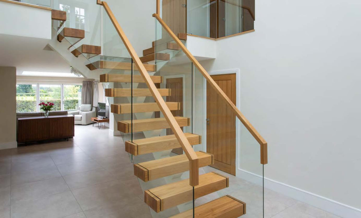 Rothnow® Wood Straight Staircase RNSS03, black finish, with sleek design and sturdy handrails, ideal for modern interiors.