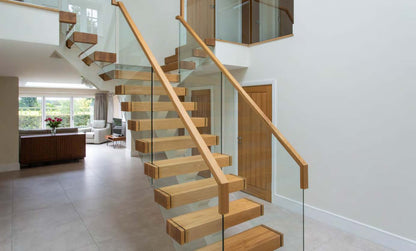 Rothnow® Wood Straight Staircase RNSS03, black finish, with sleek design and sturdy handrails, ideal for modern interiors.
