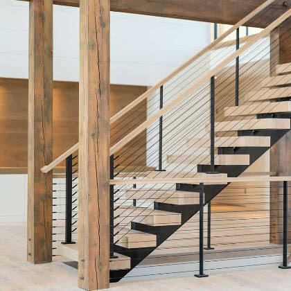 Rothnow® wooden straight staircase with black finish, featuring sleek, modern design and sturdy construction for indoor use.