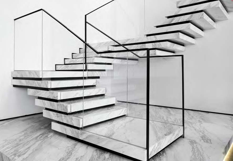 Black Rothnow straight staircase with stone finish, showcasing the sleek, custom-sized design of the Rothnow RNSS05 staircase.