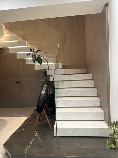 Black Rothnow® Straight Staircase RNSS06 in stone finish, showcasing a sleek, modern staircase with clean lines and sturdy design.