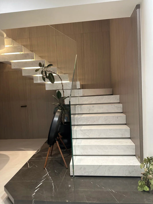 Black Rothnow® Straight Staircase RNSS06 in stone finish, showcasing a sleek, modern staircase with clean lines and sturdy design.