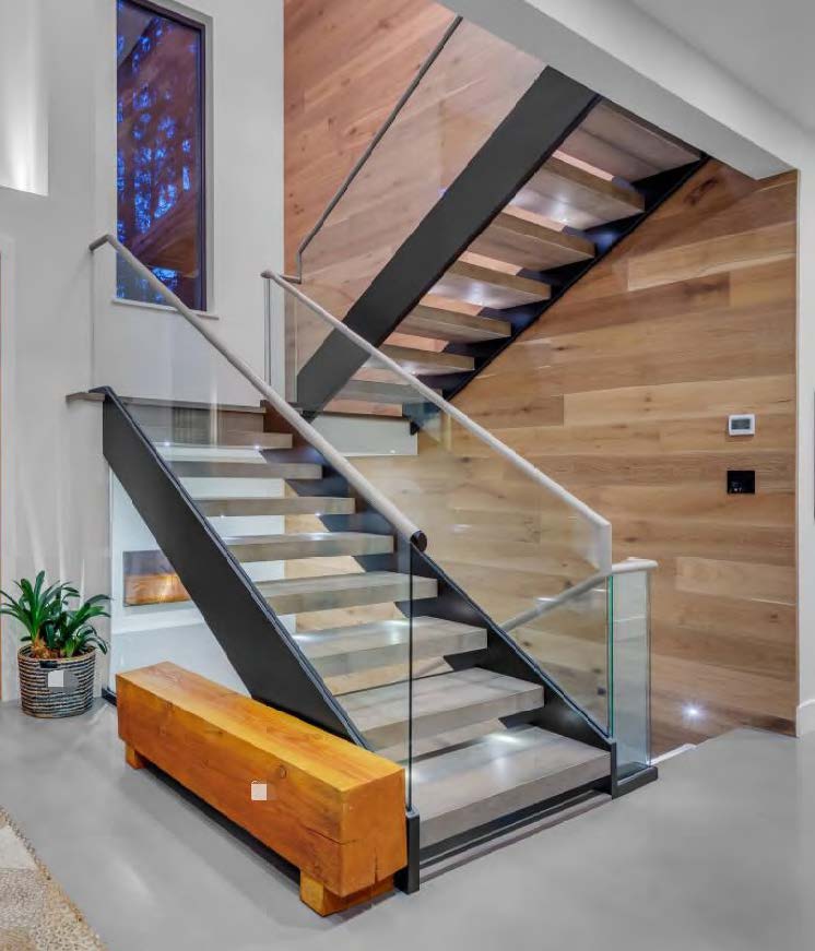 Black Rothnow straight staircase side board for RNSS07 model, featuring custom size and sleek design in staircase construction.