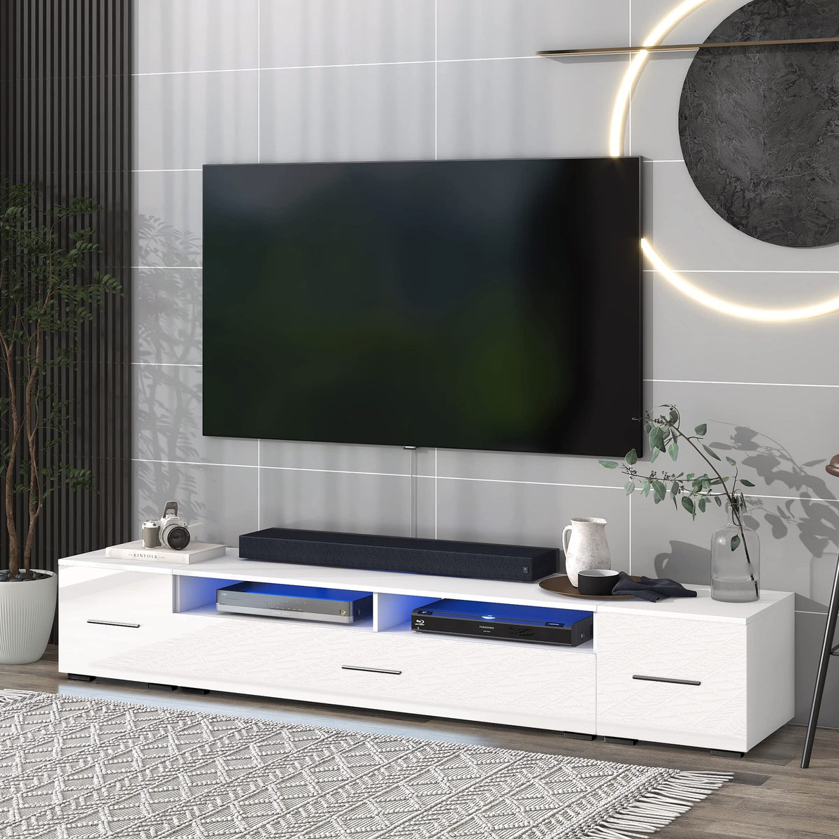 Black Rothnow TV stand RNTC02 with custom size, modern TV cabinet with open shelving and sleek design for living room.