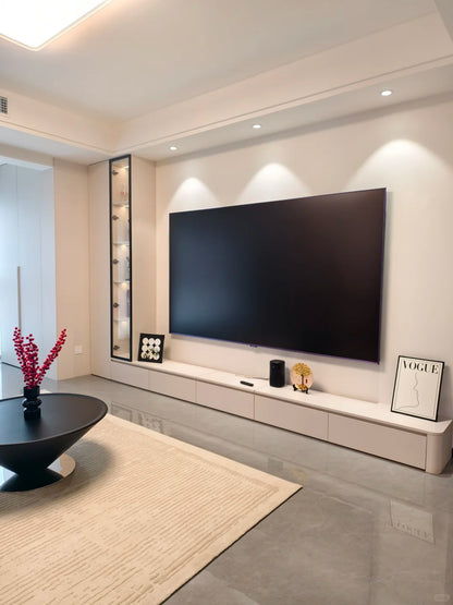 Black Rothnow TV stand RNTC07 TV cabinet with sleek design and customizable size, ideal for modern living room setups.