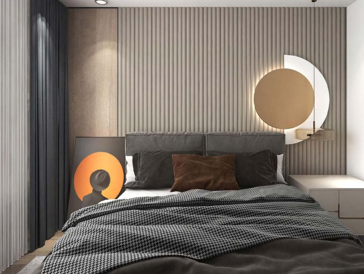 Rothnow wall panel RNBW03 bamboo fiber board with waved design, showcasing black textured surface for modern interior decor.