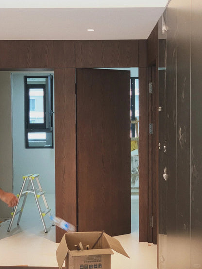 Rothnow Wall Panel from the Wood Grain Series, RNCB01 Carbon Crystal Board, showcasing black textured wood grain surface.