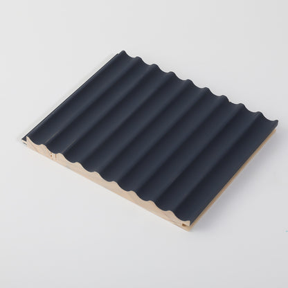 Rothnow® Wall Panel RNSW06 solid wood waved panel in black, showcasing a customized size and textured wave design for interior decor.