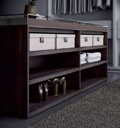 Black Rothnow Wardrobe RNW10 walk-in closet with custom-sized metal railing for organized storage and modern design.