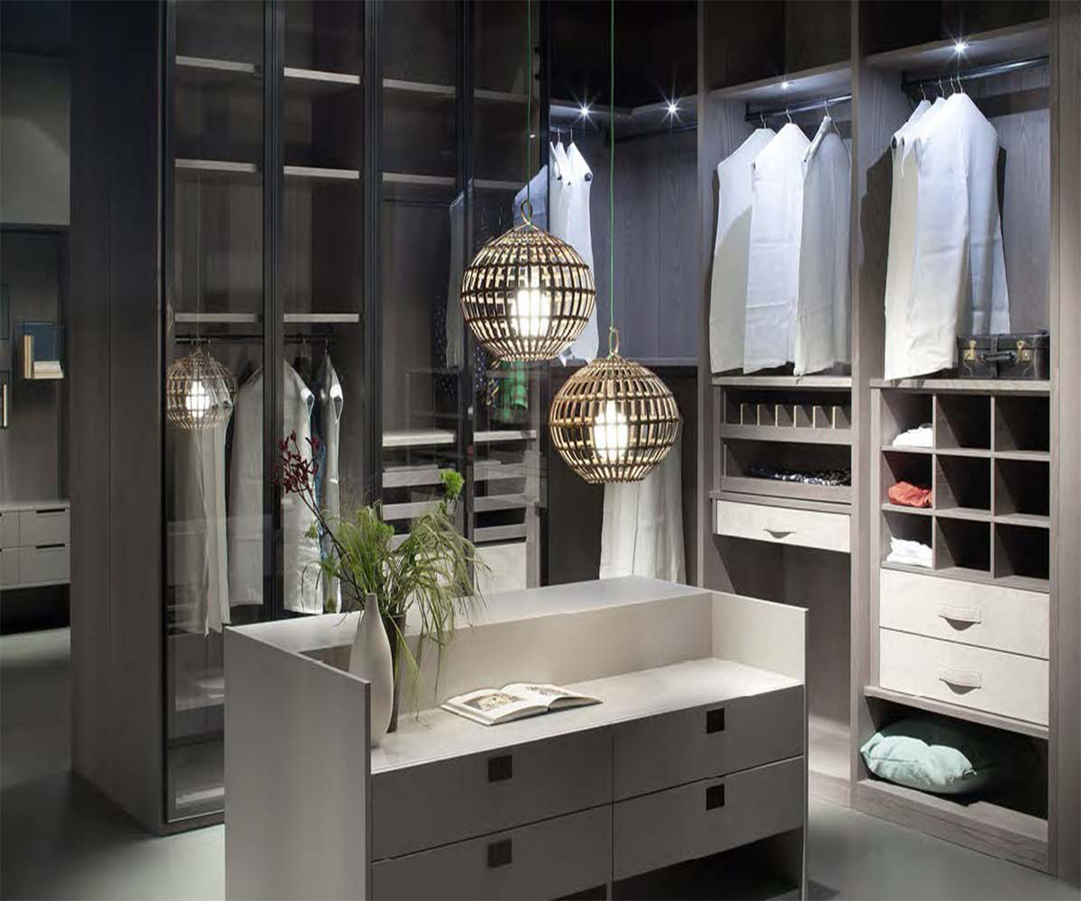 Black Rothnow Wardrobe-RNW10 walk-in closet with customizable size and protective railing, designed for organized storage.