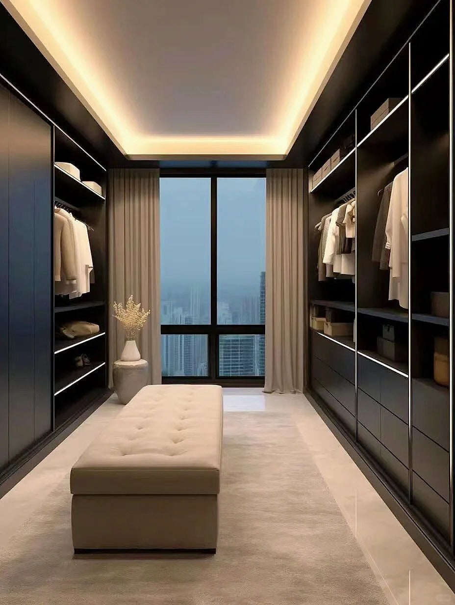 Black Rothnow Wardrobe-RNW12-WIC with customized size, featuring a sturdy护栏 for wardrobe organization and safety.