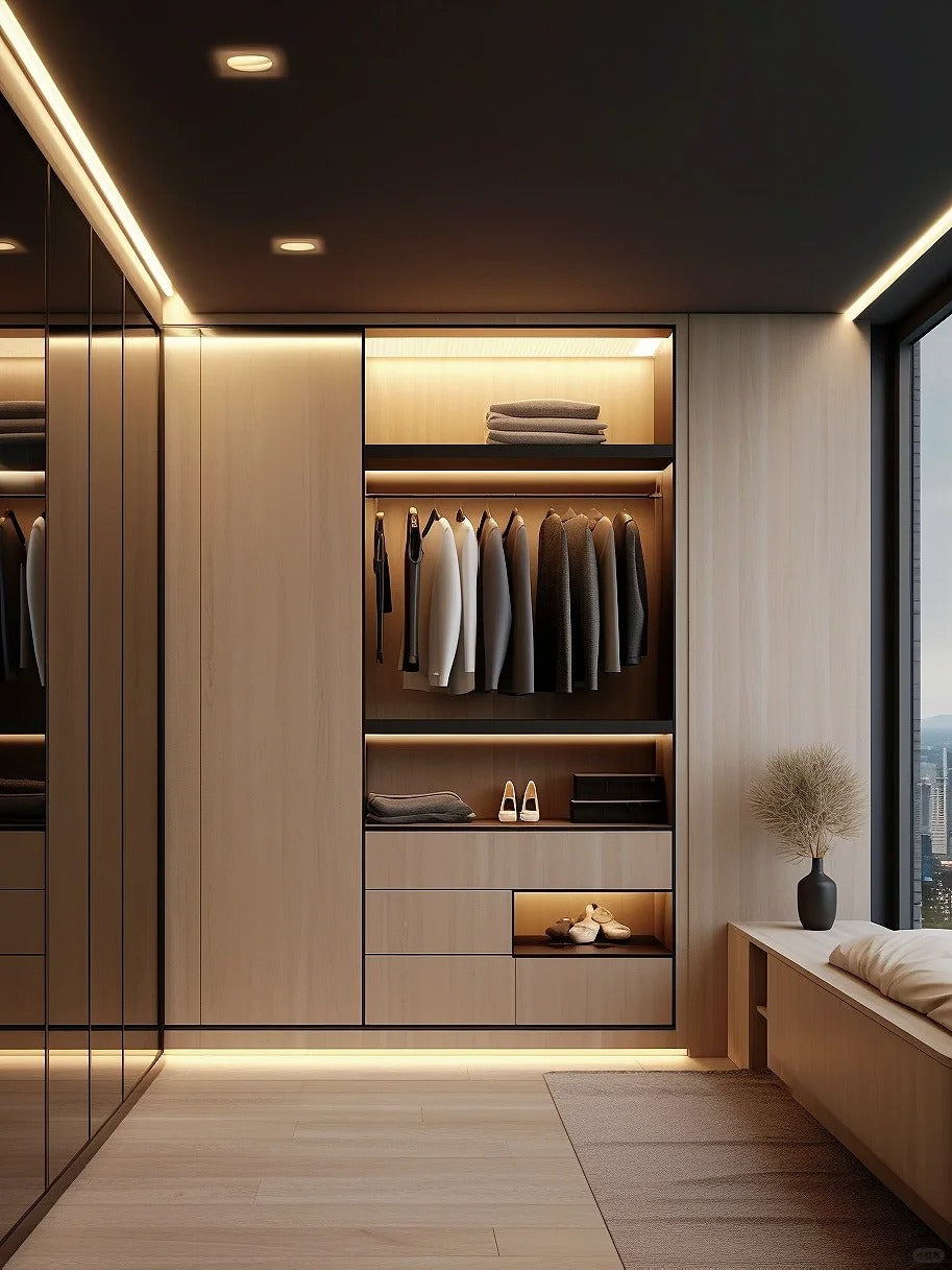 Black Rothnow Wardrobe RNW12-WIC with customized size and sleek railing design, showcasing its modern wardrobe feature.