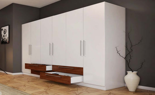 Black Rothnow Wardrobe RNWC01 swing door closet with customizable size and modern design, featuring a secure护栏 for organization.