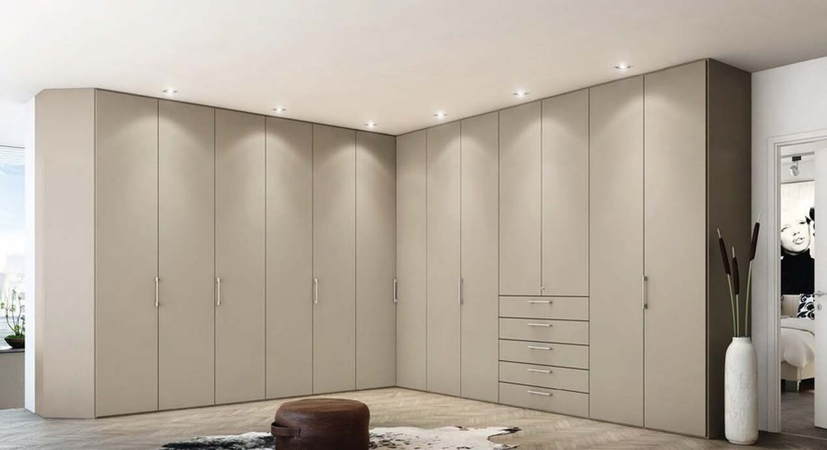 Black Rothnow Wardrobe RNWC01 swing door closet with customizable size and secure护栏 design, suitable for modern bedroom storage.