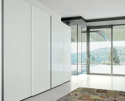 Black Rothnow Wardrobe RNWC03 sliding door closet with secure护栏, showcasing its sleek design and sliding mechanism.