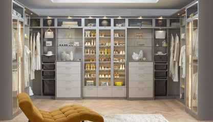 Rothnow aluminum glass door wardrobe with black finish, featuring sleek design and customizable size for modern bedroom storage.