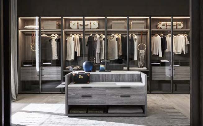 Rothnow aluminum glass door wardrobe with black finish, featuring sleek glass panels and customizable size for modern bedroom storage.