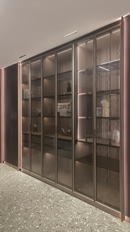 Rothnow aluminum glass door wardrobe with black finish, modern design, and customizable size for stylish storage.
