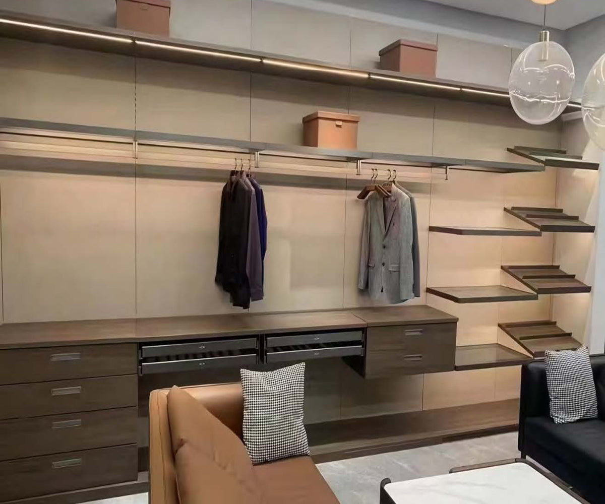 Black Rothnow Wardrobe-RNWC07 wall-mounted closet with custom size, featuring a sturdy护栏 for organized storage.