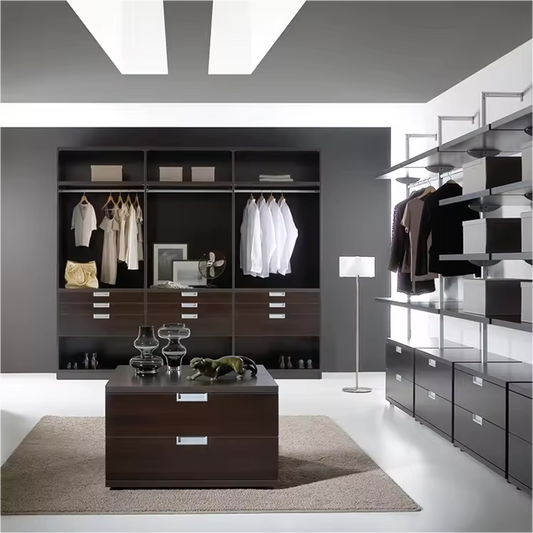 Black Rothnow Wardrobe RNWC08 wall-mounted closet with protective railing, designed for organized storage and space-saving convenience.